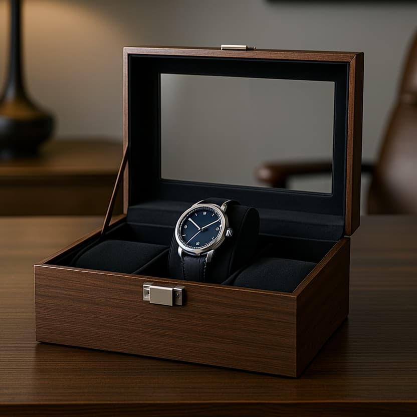 Caixa Para 3 Relogios Em Madeira Vidro Organização Elegante