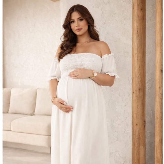 Vestido Longo Feminino Gestante Plus Size Confortável Chá Revelação Chá De Bebê Festas Eventos Casuais Estiloso Elegante