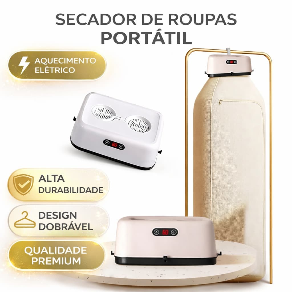 Secador Portátil de Roupas Elétrico com Varal Dobrável e Forro Protetor