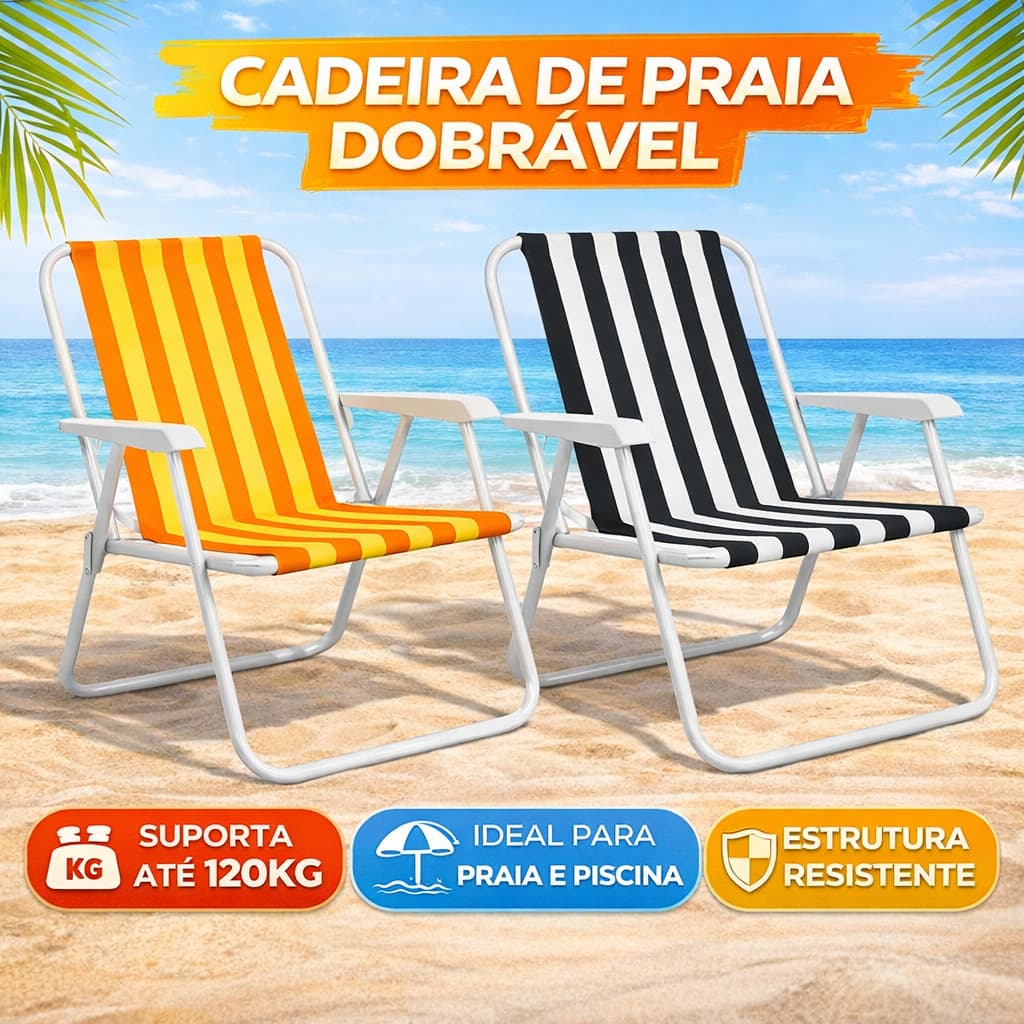 Cadeira Praia Piscina Dobrável Resistente 120kg Verao Sol Mar