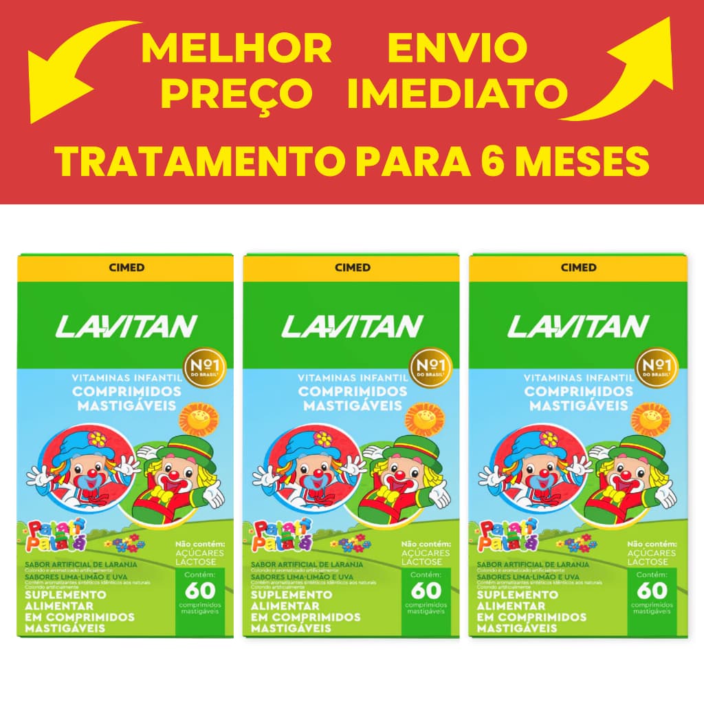 Kit com 3 Lavitan Kids Infantil Imunidade Patati Patata Mix De Sabores Cimed 60 CPR Mastigaveis