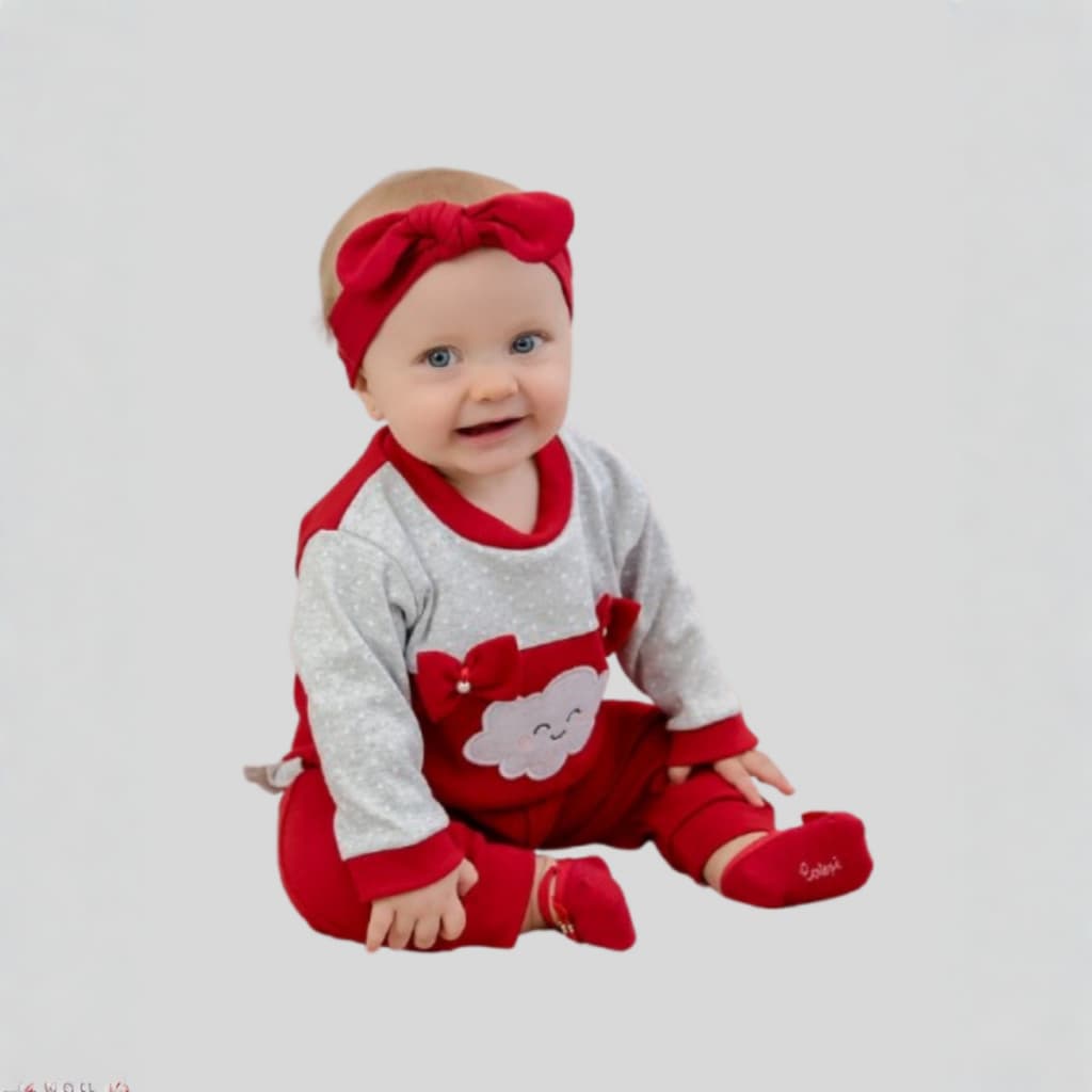 Conjunto Romila Bebê Menina Inverno Blusa Bordada + Calça com Babado Look Bebê Menina