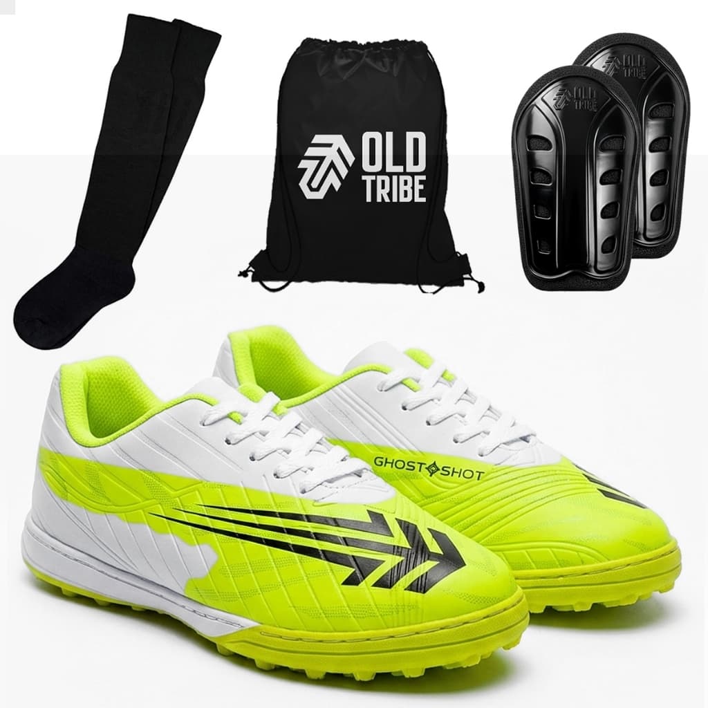 Chuteira Infantil Society Costurada Kit Completo Caneleira Meião Mochila