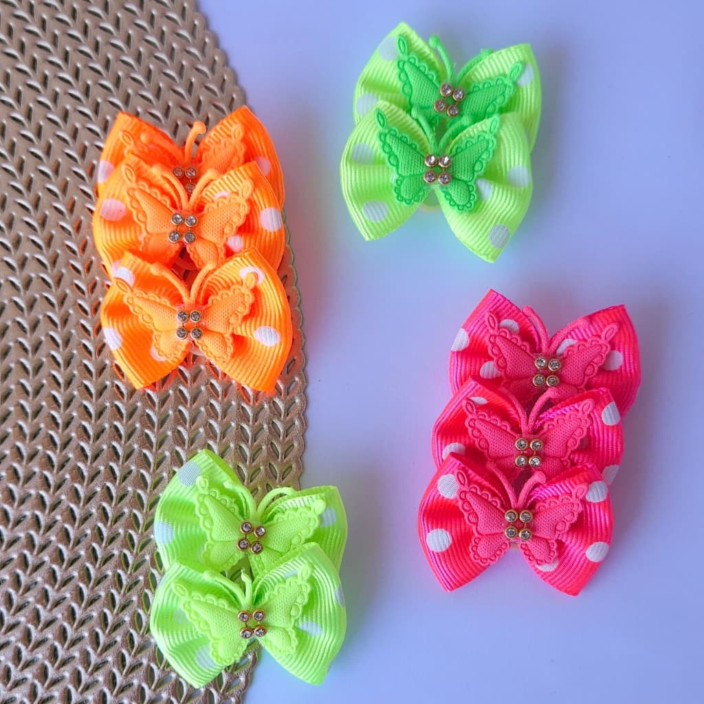 10 Laços Pet Femea M Banho e Tosa Acessórios Pet Femea Borboleta / Flor Enfeite Para Cachorro Lacinhos Pet Neon Verao