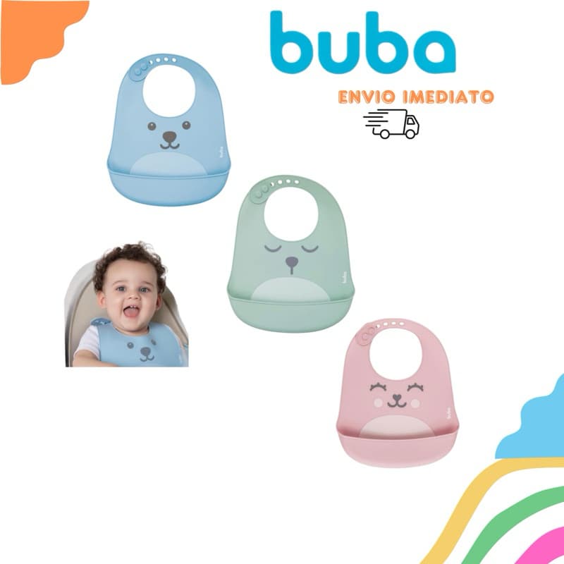 Buba Babador de Silicone Pega Migalhas com Bolso Impermeável Gummy Diversas Cores