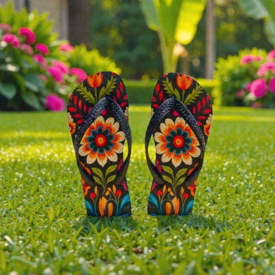 Chinelo de tira feminino moda tropical com palmilha flexível solado macio para caminhar tranquilamente