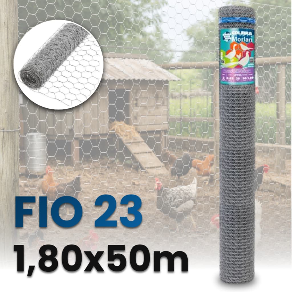 Tela Galinheiro Hexagonal 1,80x50m Fio 23 Morlan Zincada Galinha Curral Cerca