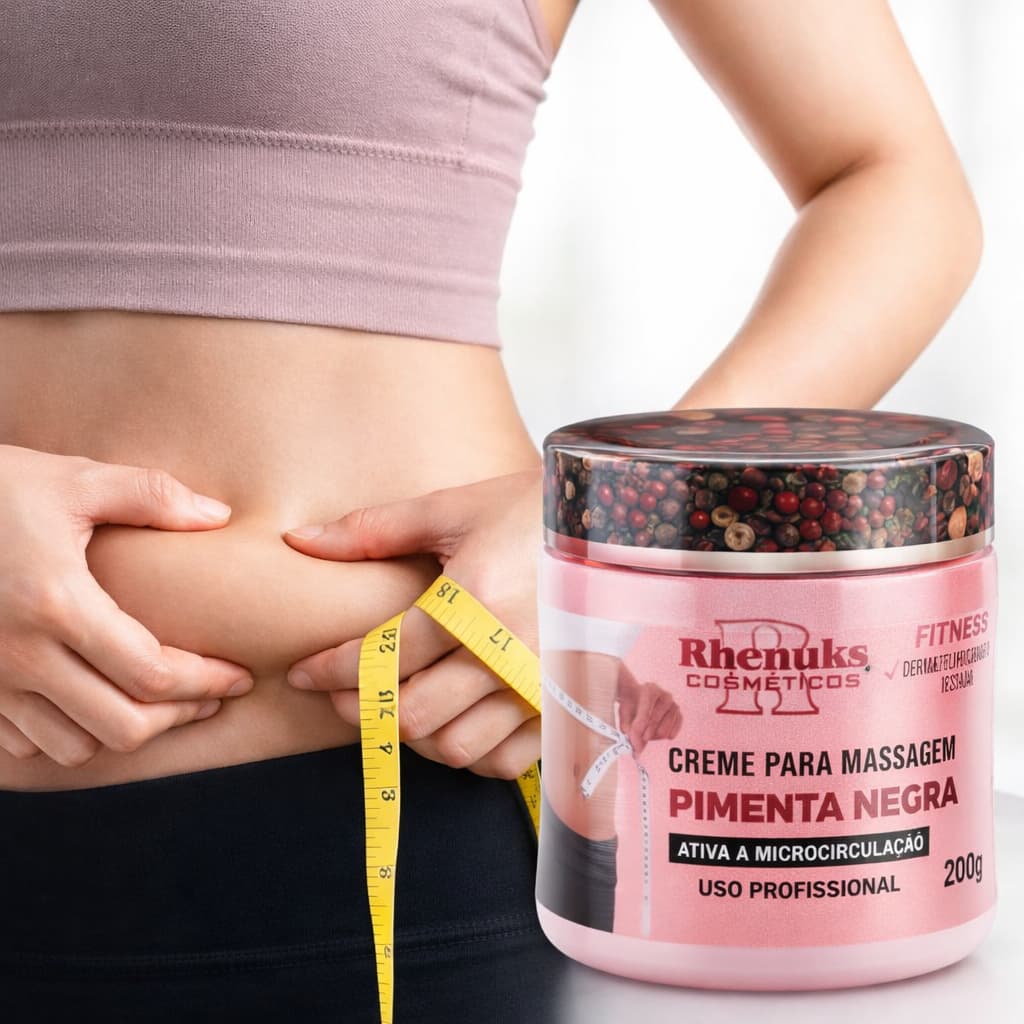 Gel Creme Redutor de Medidas Pimenta Negra 200g Rhenuks – Ativa Circulação, Modela e Envio Imediato