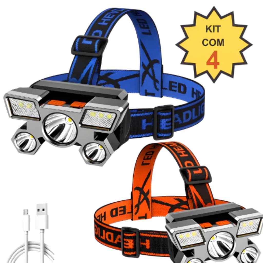 Lanterna Holofote De Cabeça 5 LED Super Brilhante À Prova D 'Água USB Recarregável 4 modos
