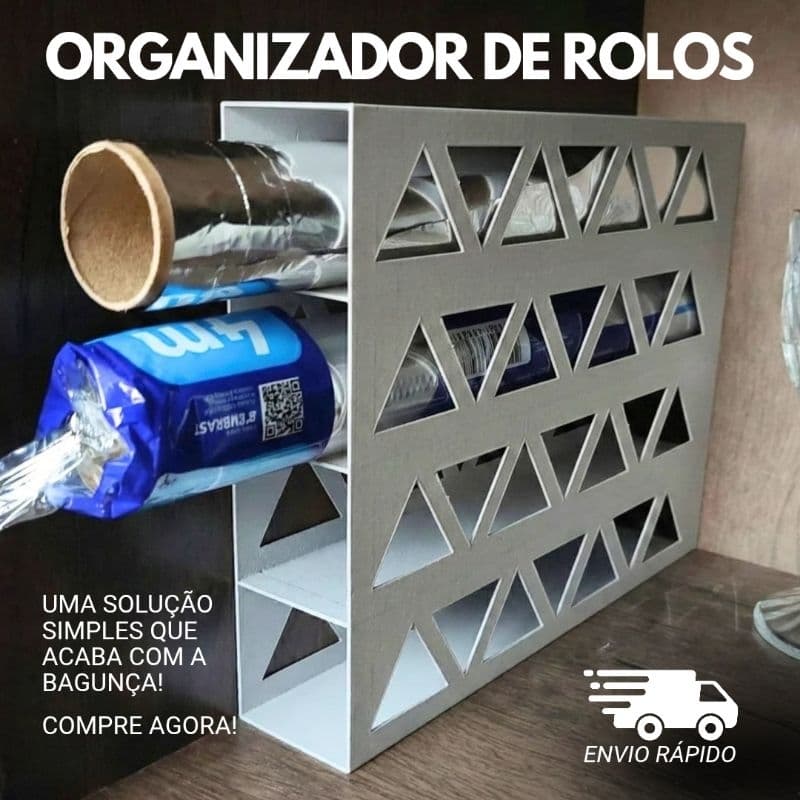 Suporte Rolo de Papel Alumínio Filme Plastico Organizador de Armário Cozinha Multiuso 4 Divisórias