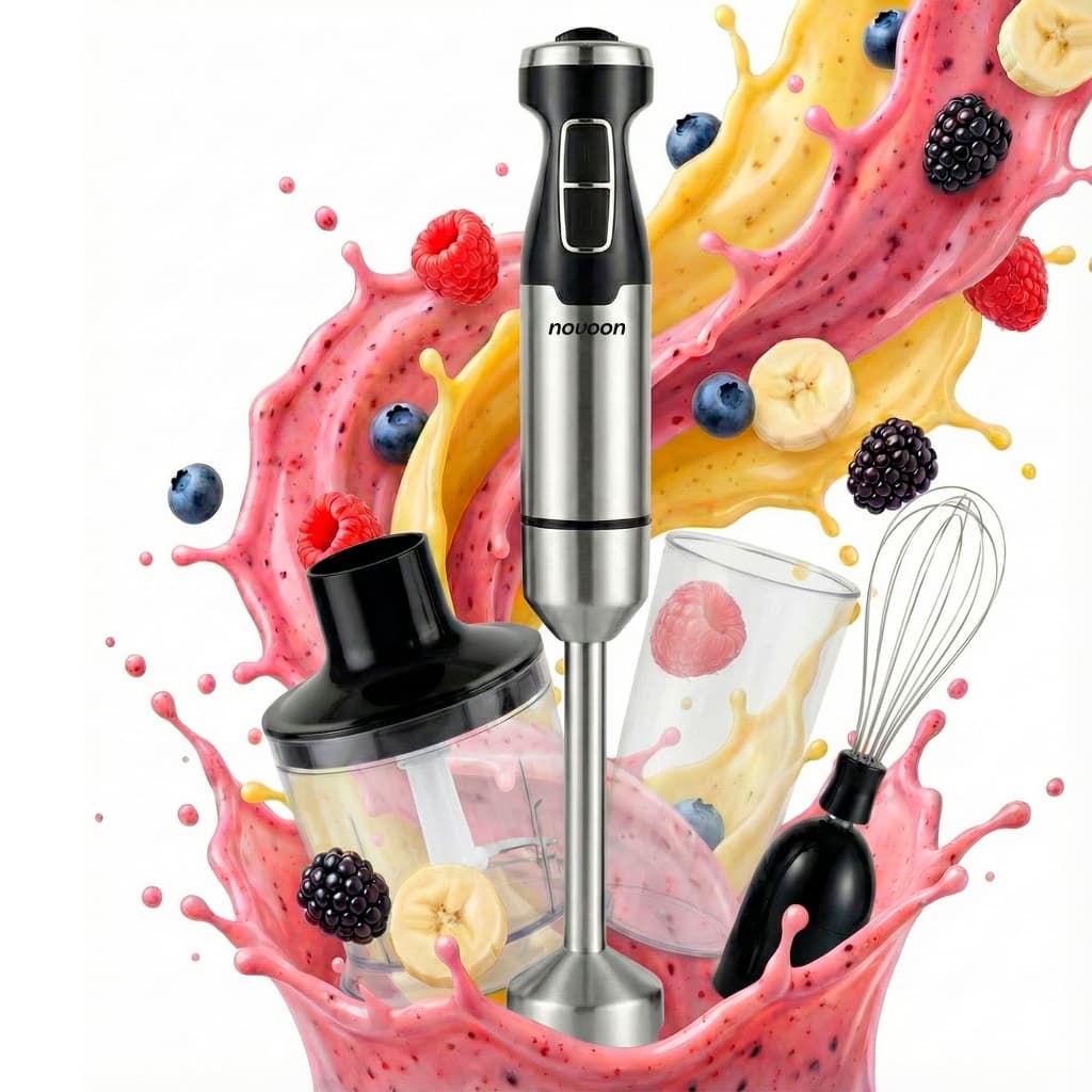 Kit Mixer 3 em 1 Novoon Inox Profissional - Processador, Batedor e Copo 500ml