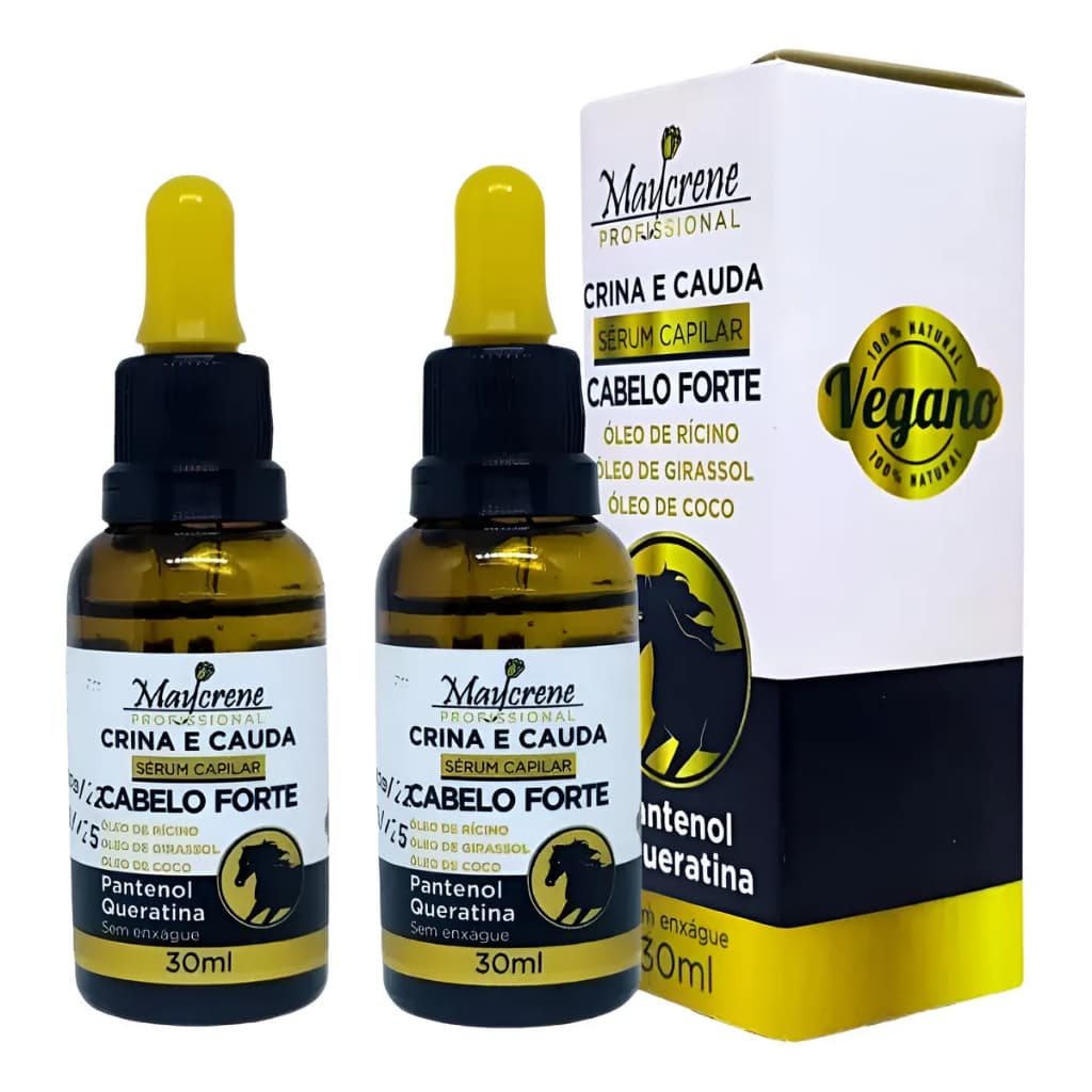 2 Unidades Crina e Cauda Sérum Capilar Pantenol e Queratina 30ml Maycrene