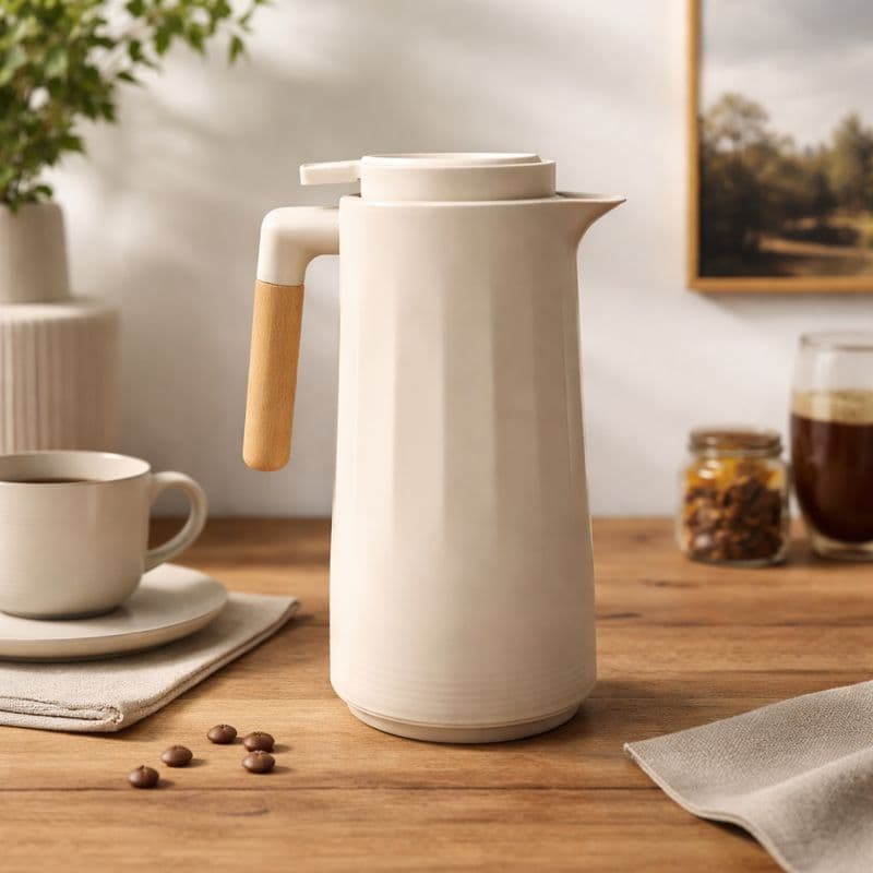 Garrafa Térmica 1L com Cabo de Madeira Botão Pressão Quente e Frio 12h