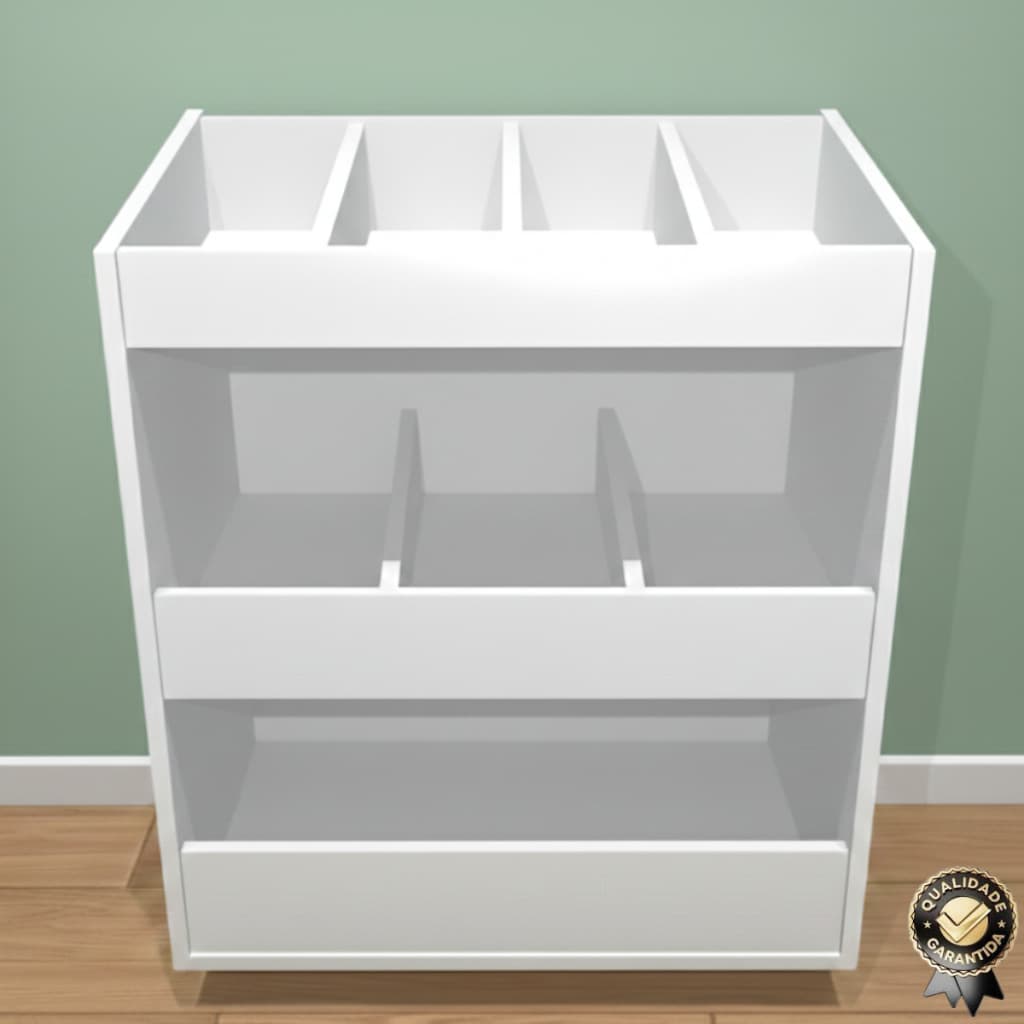 Baú Para Brinquedos na Cor Branca Com Divisórias – Organizador Infantil Com Divisórias e Prateleiras