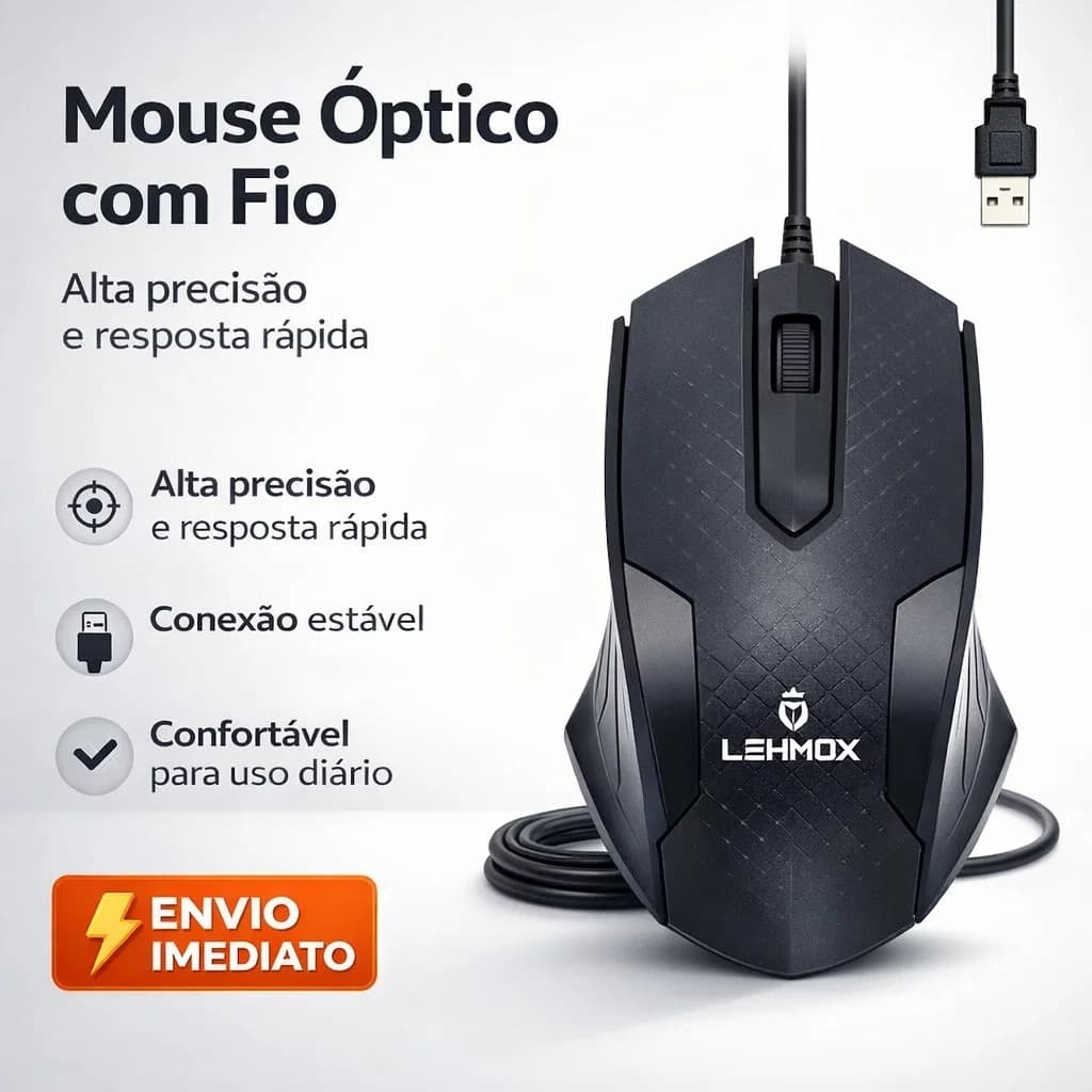 Mouse Óptico com Fio LEHMOX LEY-1513 | Alta Precisão | Conexão Estável | Uso Diário | Envio Imediato
