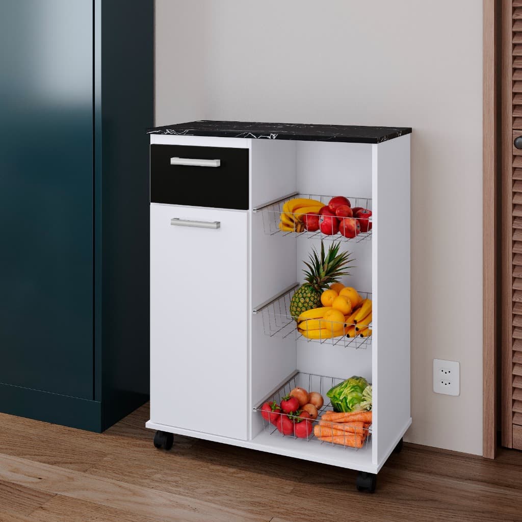 Fruteira GK 1 Gaveta 3 Cestos 1 Porta Rodízios Puxadores Cromados Cores Variadas