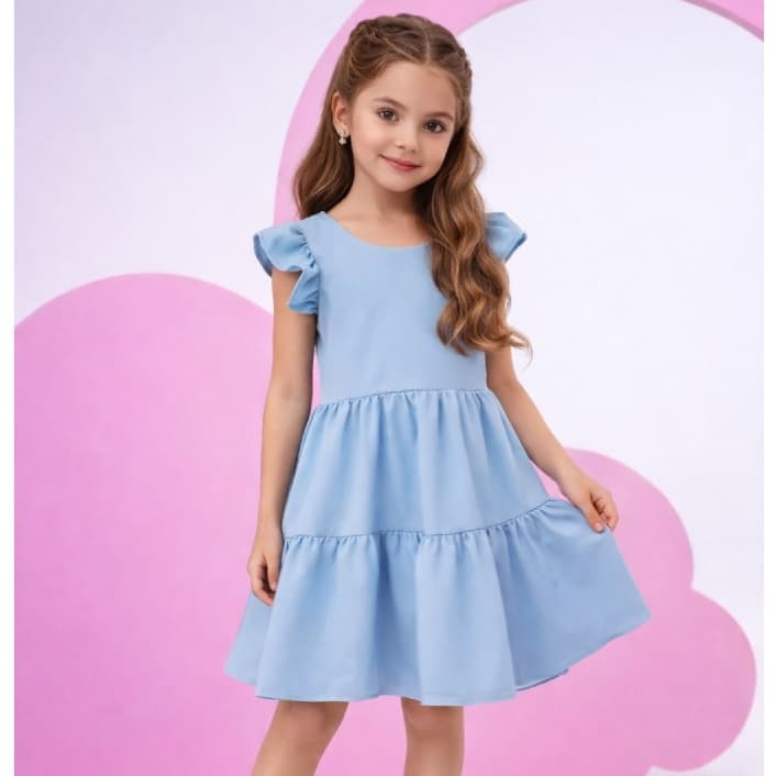 Vestido Infantil Dia a Dia Crianças Manga  Menina Cores Lisas e Estampados Casual Festa 6 a 12 Anos