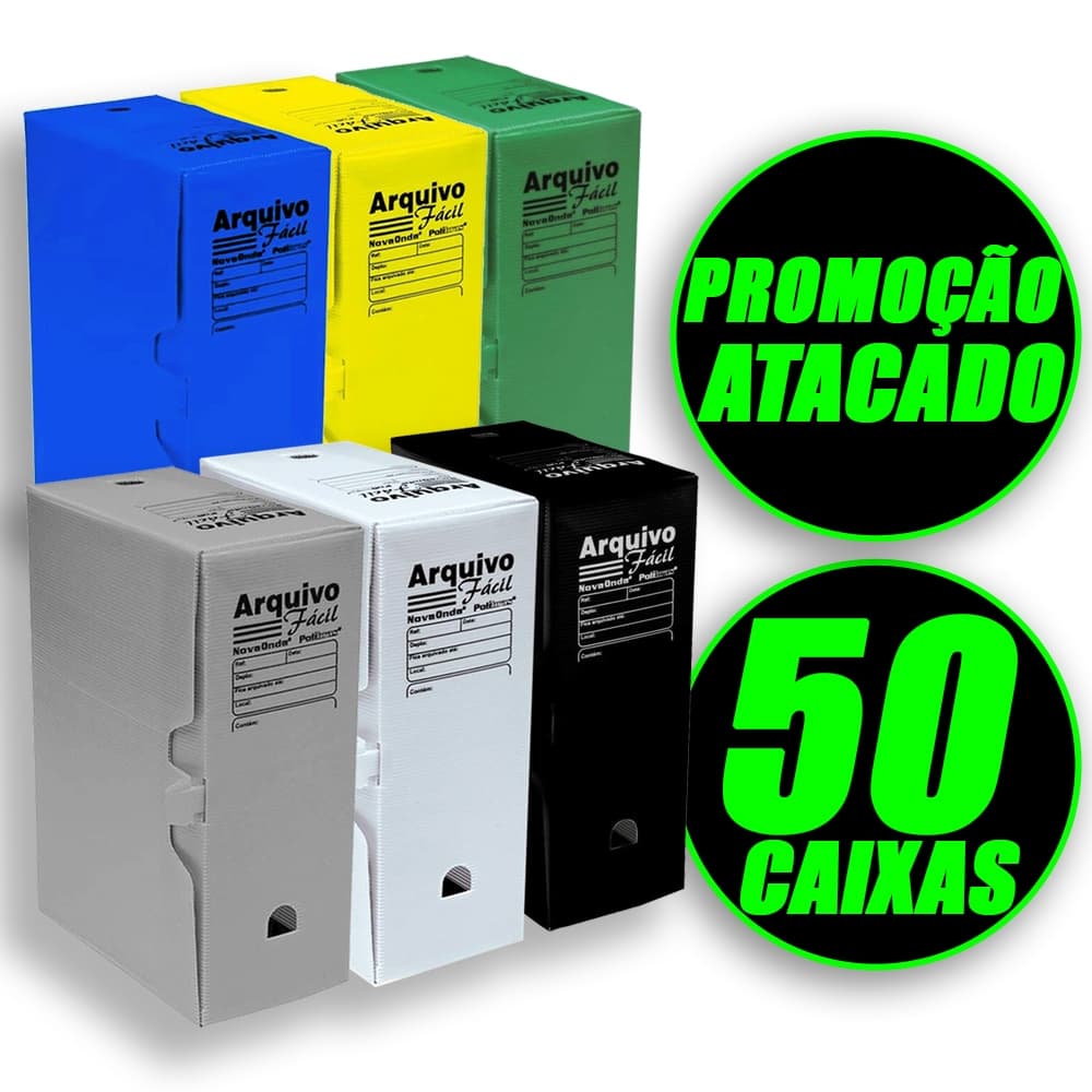 50 Caixa Arquivo Morto Plástico Polionda Escritório Ofício