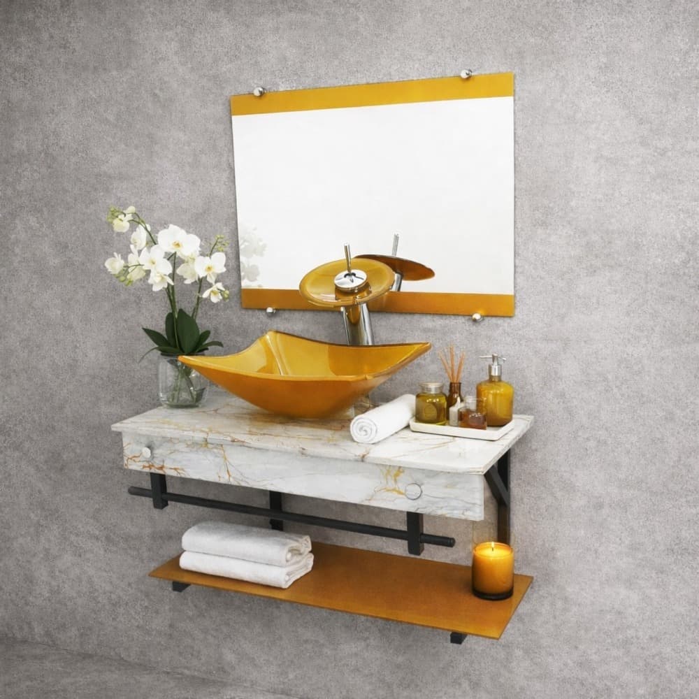 Gabinete De Vidro 50cm Apx Com Cuba Quadrada Cores Variadas