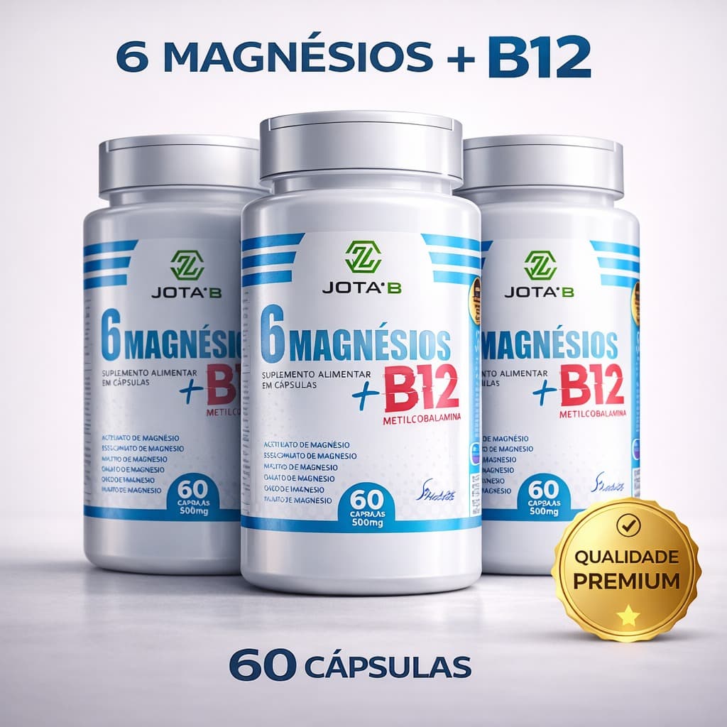 6 Magnésio + Metilcobalamina (Vitamina B12) - Produto Premium - 500mg - 60 Cápsulas