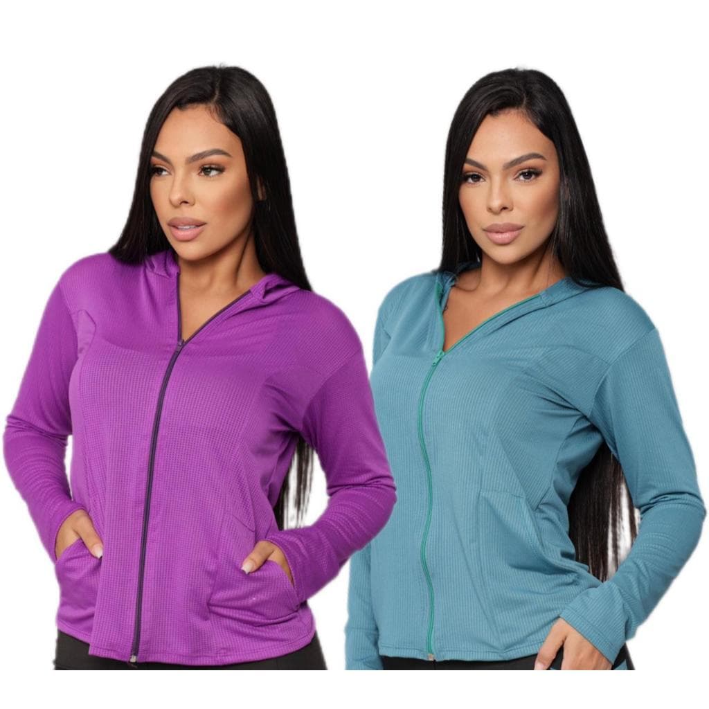Jaqueta Feminina Dry Fit Elasfit com Capuz, Zíper e Bolsos para Academia Treino Fitness Esporte