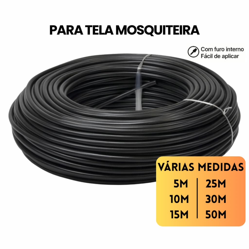 Borracha Cordão 5mm para Tela Mosquiteira com Furo – EPDM Preto – GUA-006