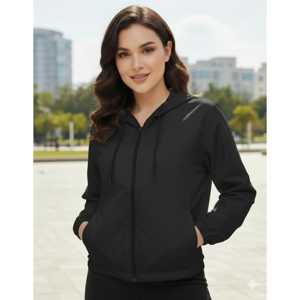 Jaqueta Corta Vento Feminina Impermeável Leve Capuz Bolso