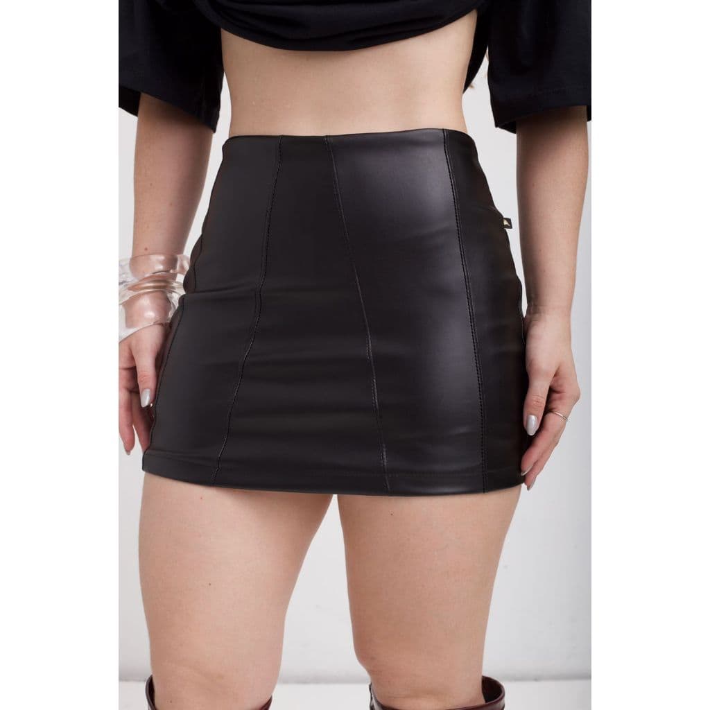 Short Saia Feminino Moda Country Em Couro Com Ziper
