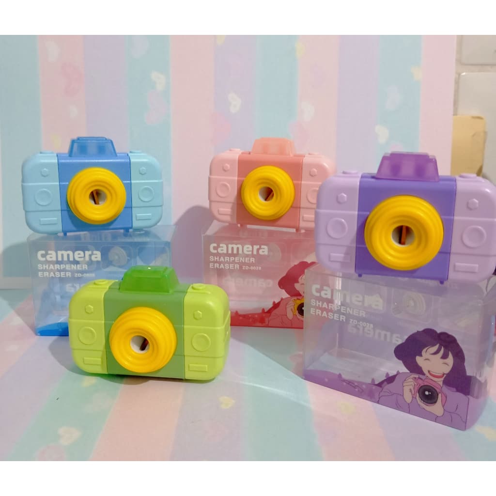 Apontador e Borracha 2 em 1 Câmera Fotográfica Kawaii Papelaria Fofa Criativa Escolar