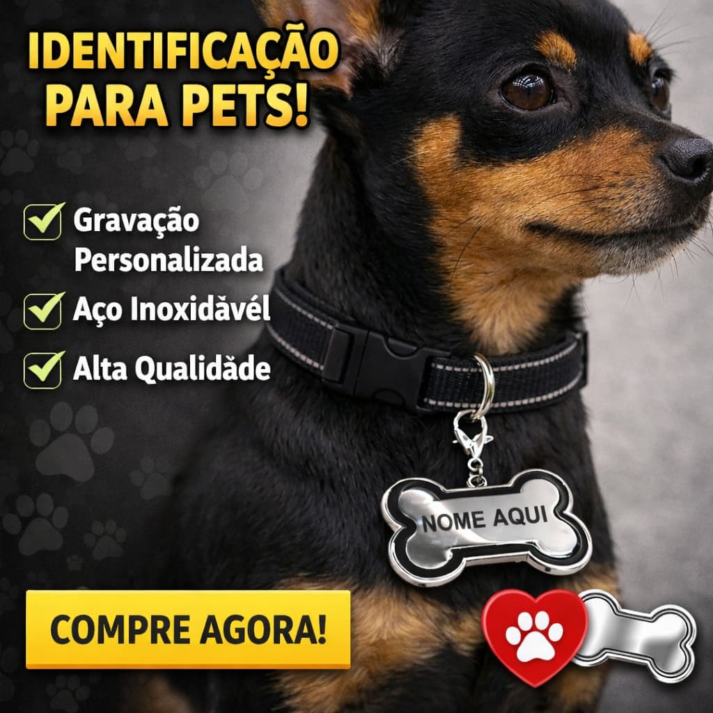 Placa de Identificação Pet Plaquinha/Pingente Personalizado Nome ou Nome+Contato de Emergência