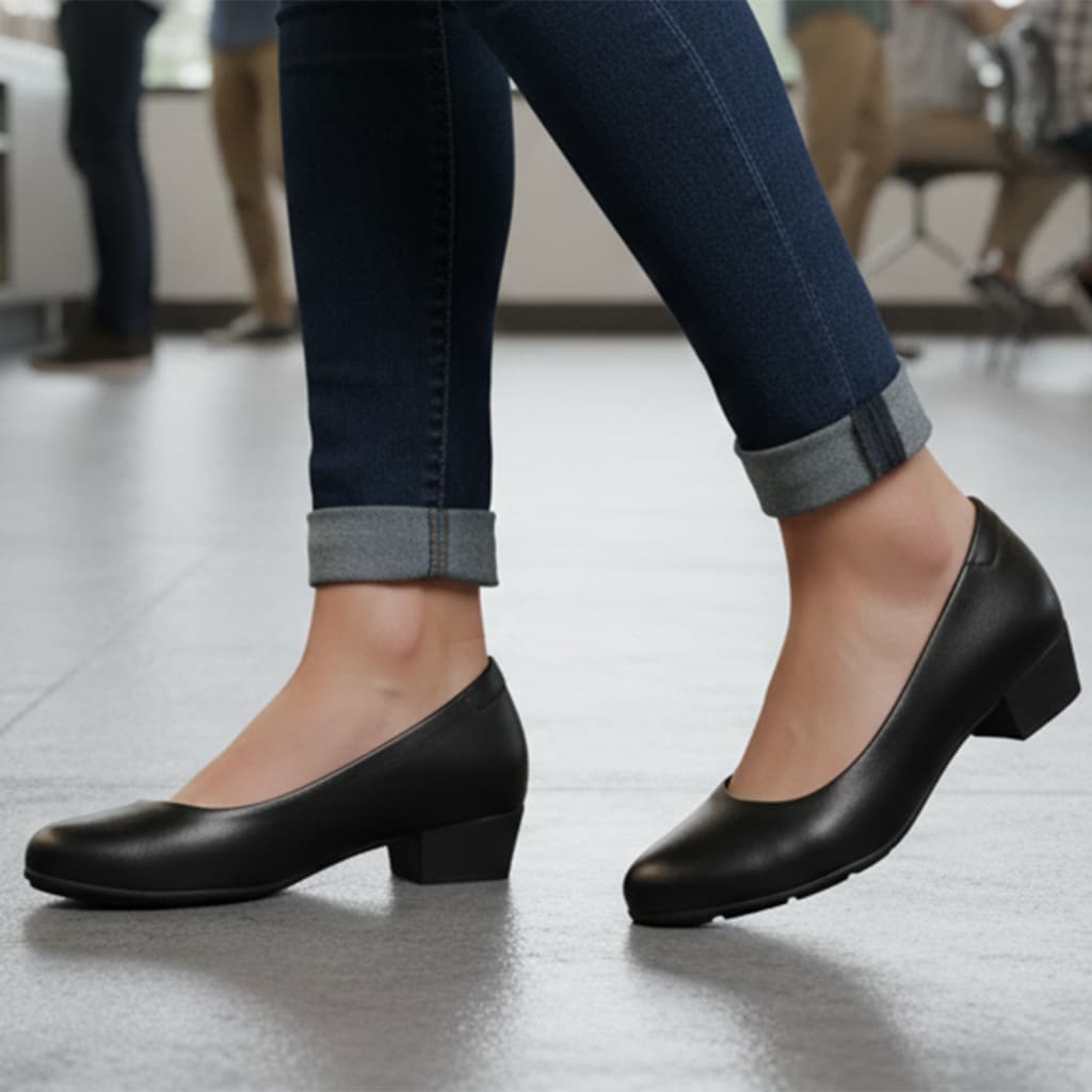 Sapato Feminino Social Ortopédico Militar Ultraconforto Salto Baixo Um Sapato Social Feminino Lindo