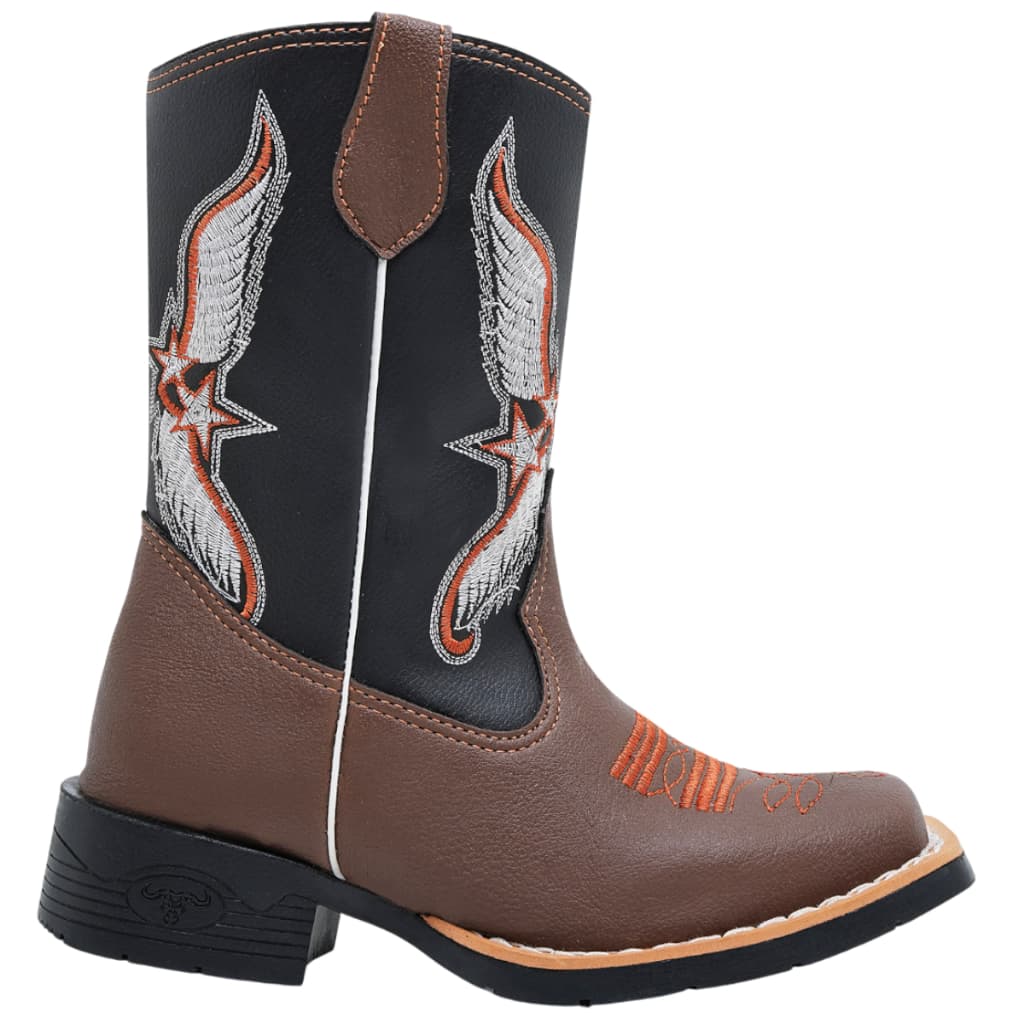 Bota Texana Infantil Masculina Bordada Com Ziper Bico Quadrado