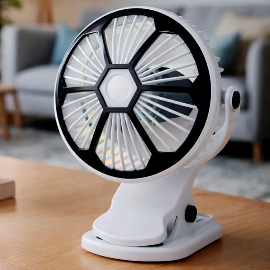 Ventilador Clip Portátil 5 Velocidades De Mesa Luminária LED USB Potente 720 Rotação