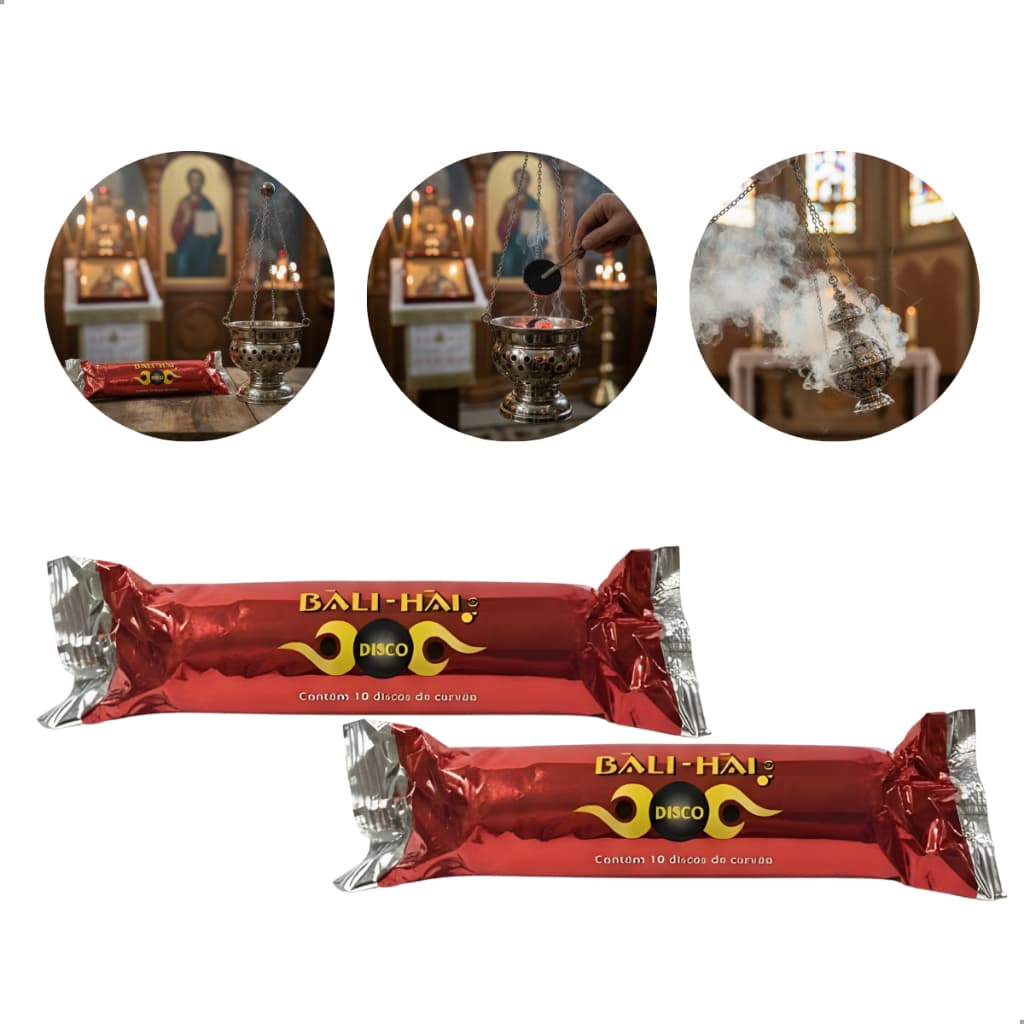 Kit 2 Carvão Bali-hai Discos Instantâneo para Defumação - 20 Discos de Carvão para Defumação Turibulo