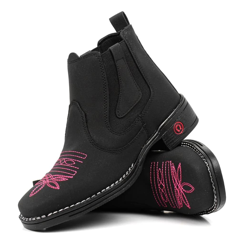 Bota Botina Texana Feminina Country Bordada Cano Curto