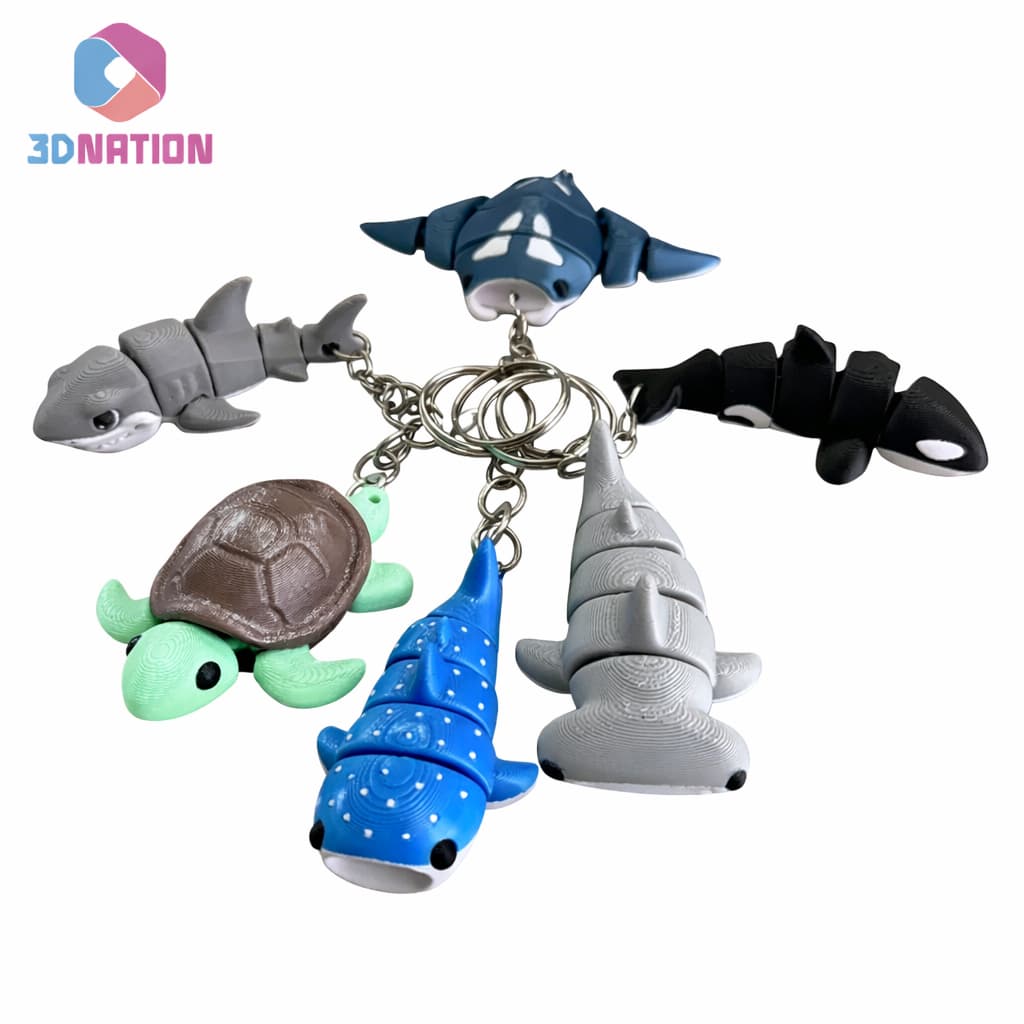 Chaveiro Animais Marinhos Articulados Fidget Brinquedo Orca Raia Tubarão Baleia Anti Stress Decorar
