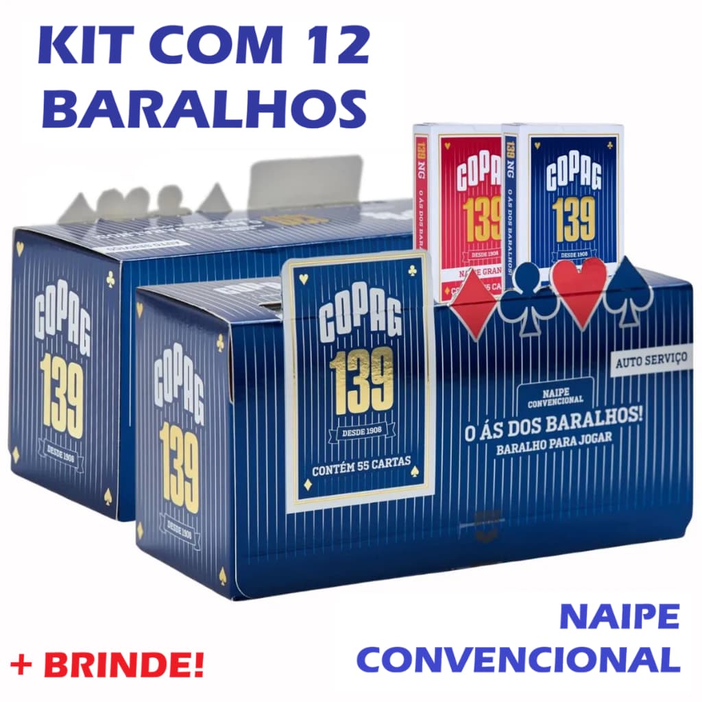 Kit 12 Baralhos Copag Não Orig. 139 Azul & Vermelho 54 Cartas para Truco Buraco Jogatina (GENÉRICO)