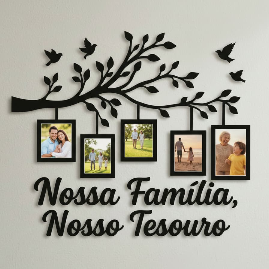Decoração Sala Quadro de Fotos Porta Retrato Parede Decorativo Mdf 40x70 Árvore Molduras Foto Família