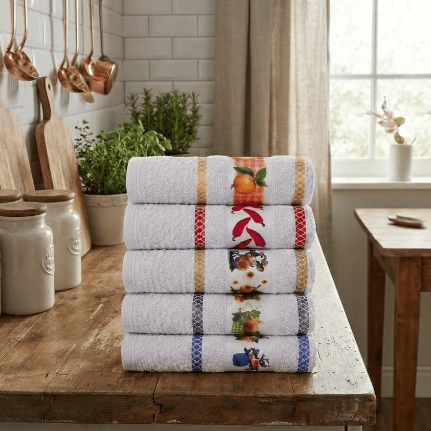 Kit 10 ou 5 Panos de Prato Jacquart Transfer/Copa Felpudos Pano de Prato Estampado 100% Algodão Copa Atoalhado