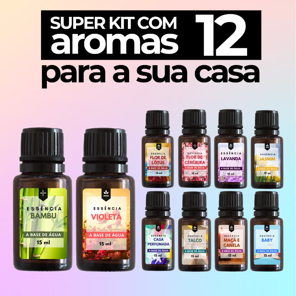 Kit 12 Essências Para Difusor e Umidificador Aromania | Hidrossolúveis 15ml