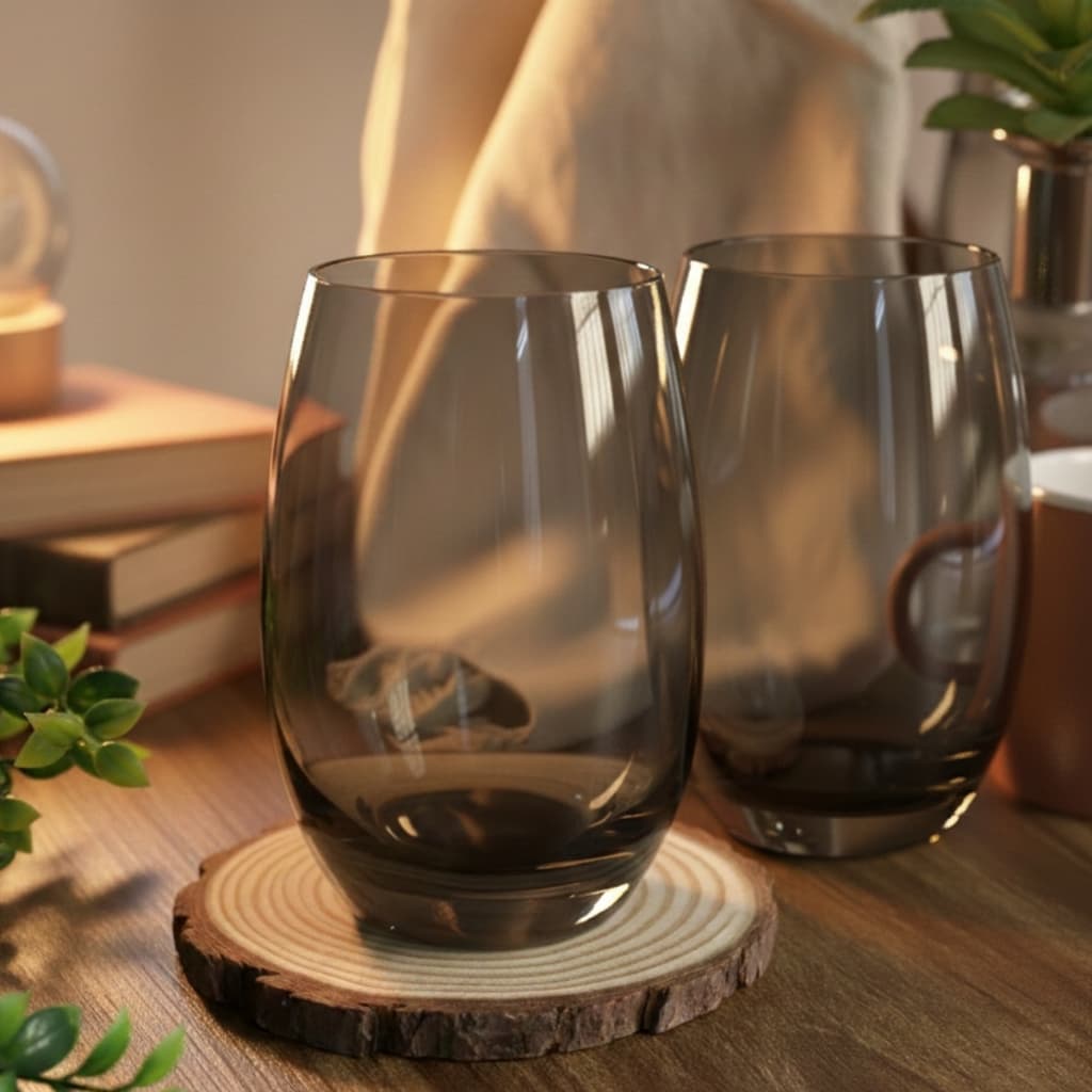 Conj Copos 465ml Vidro Fumê Multiuso Luxo Resistente Drinks Refrigerante Casa Presente Decoração