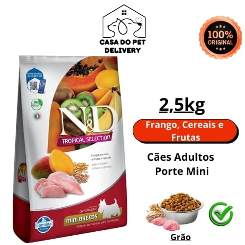 Ração Seca N&D Tropical Selection Cães Adultos Porte Mini – Frango, Cereais e Frutas Tropicais 2,5kg