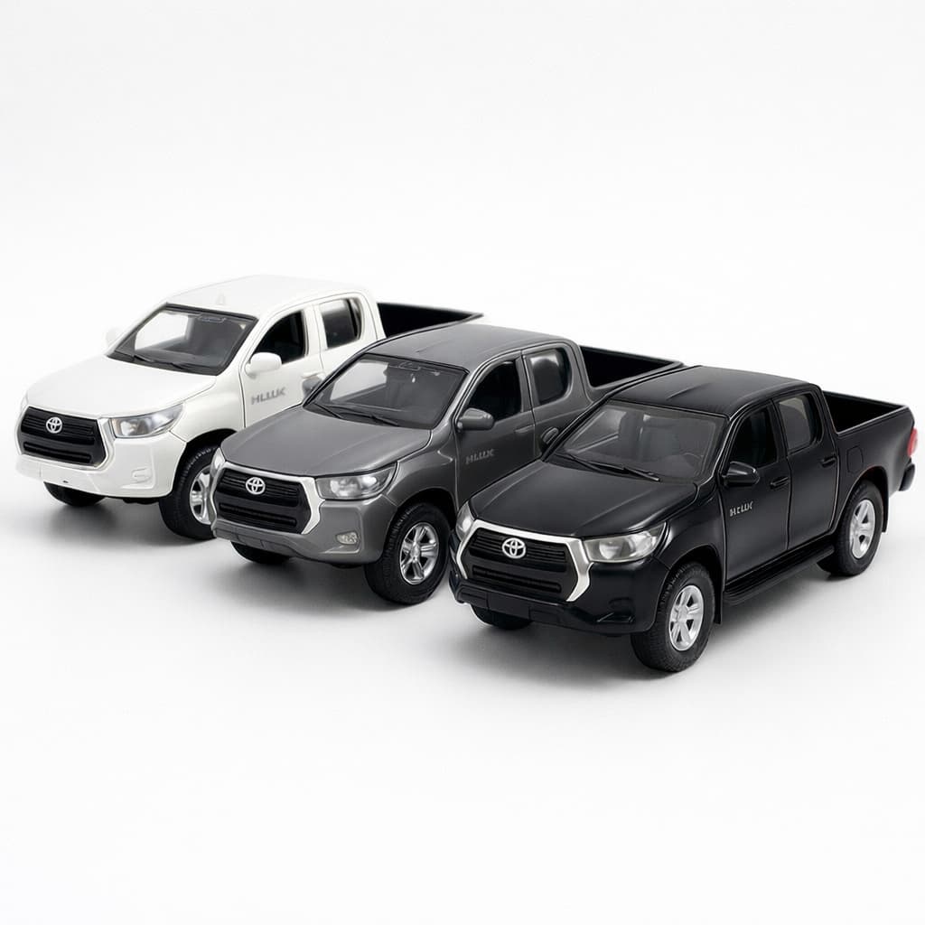 Miniatura Caminhonete Hillux Fricção Toyota Carrinho Carro Escala 1:36 c/Caixa Som Luz Coleção Metal