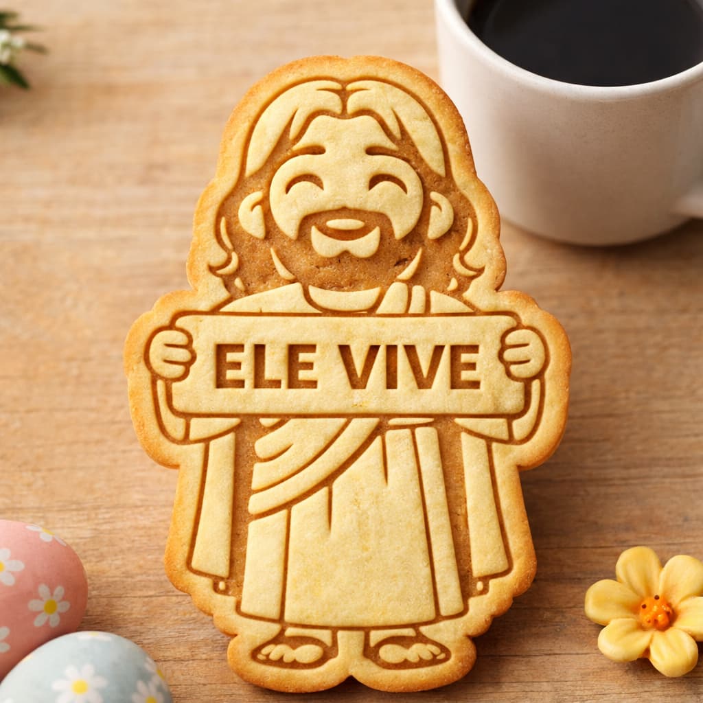 Cortador 3D Jesus Ele Vive 7cm Páscoa Cristã Biscoito Cookie Pasta Americana Confeitaria Lembrancinha Fé