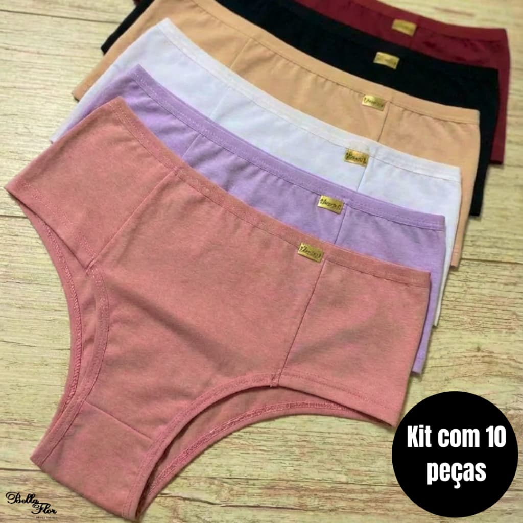 KIT 10 Calcinhas Calçola Cintura Alta Lisa Redutora Luxo Lateral Larga Conforto Lingerie