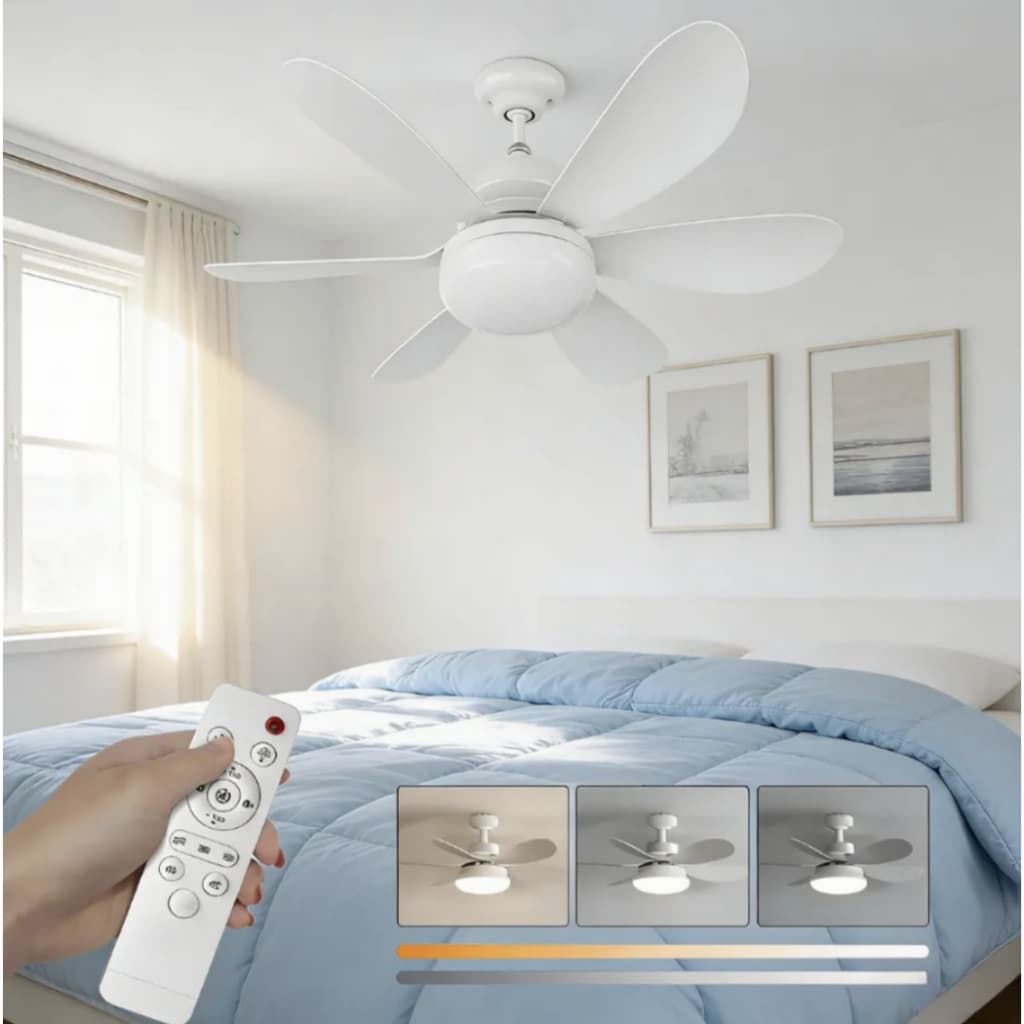 Luminária 80W 60W Ventilador De Teto 6 Hélices Luz Ajustável Controle Remoto Silencioso E Econômico