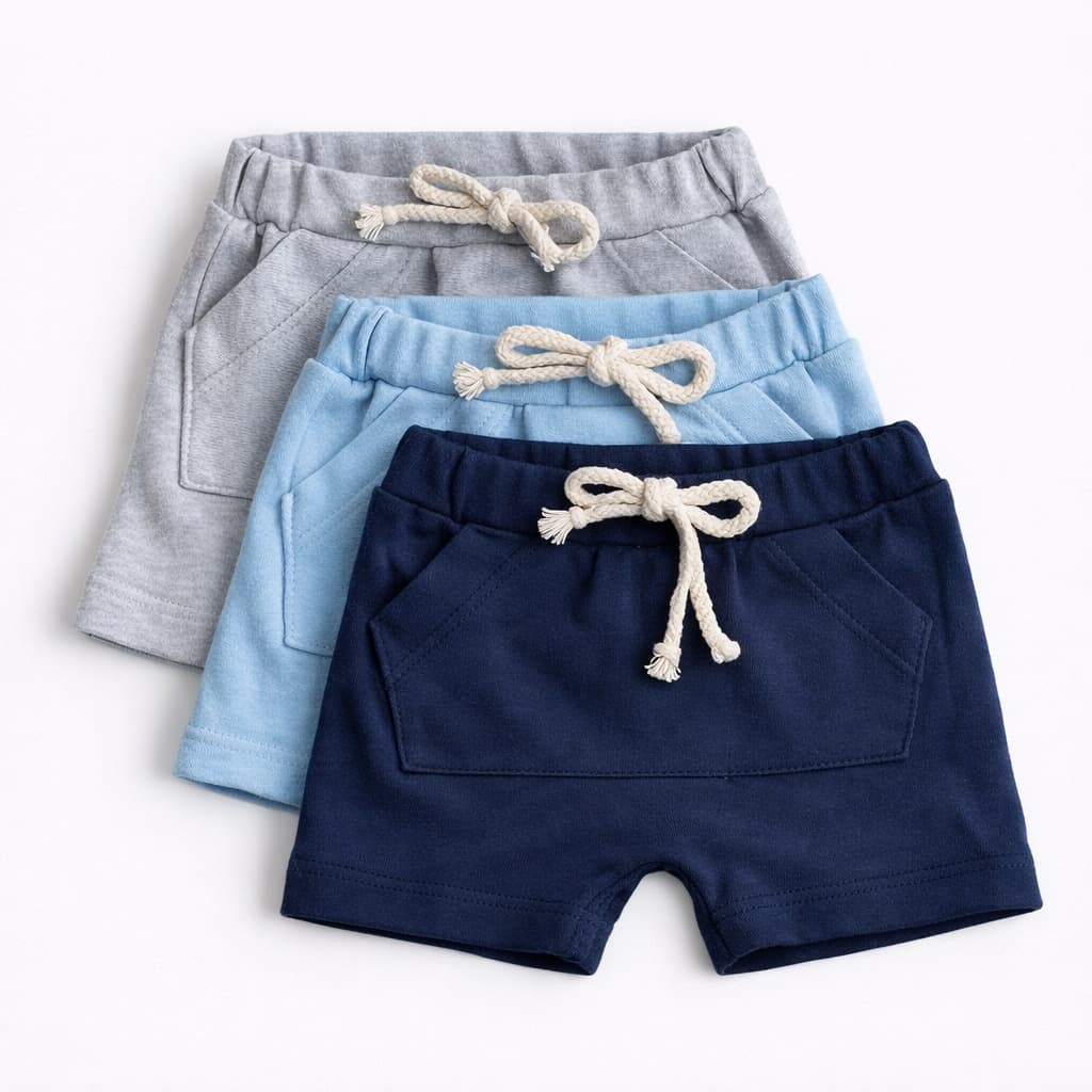 Kit com 3 Bermudinhas de Bebê Infantil 100% Algodão.