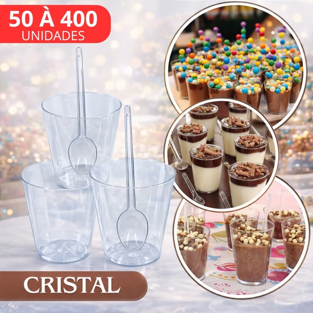 Kit 50~400 Copinho 25ML Brigadeiro Acrílico Com Colheres Cristal Doce De Copo Mini Copo Licor Descartáveis Para Festa