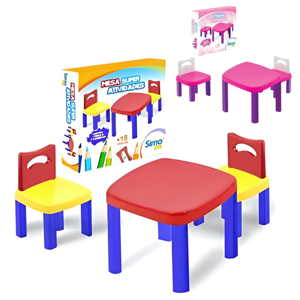 Mesa Mesinha Infantil Alimentação Didatica Criança C/2 Cadeiras