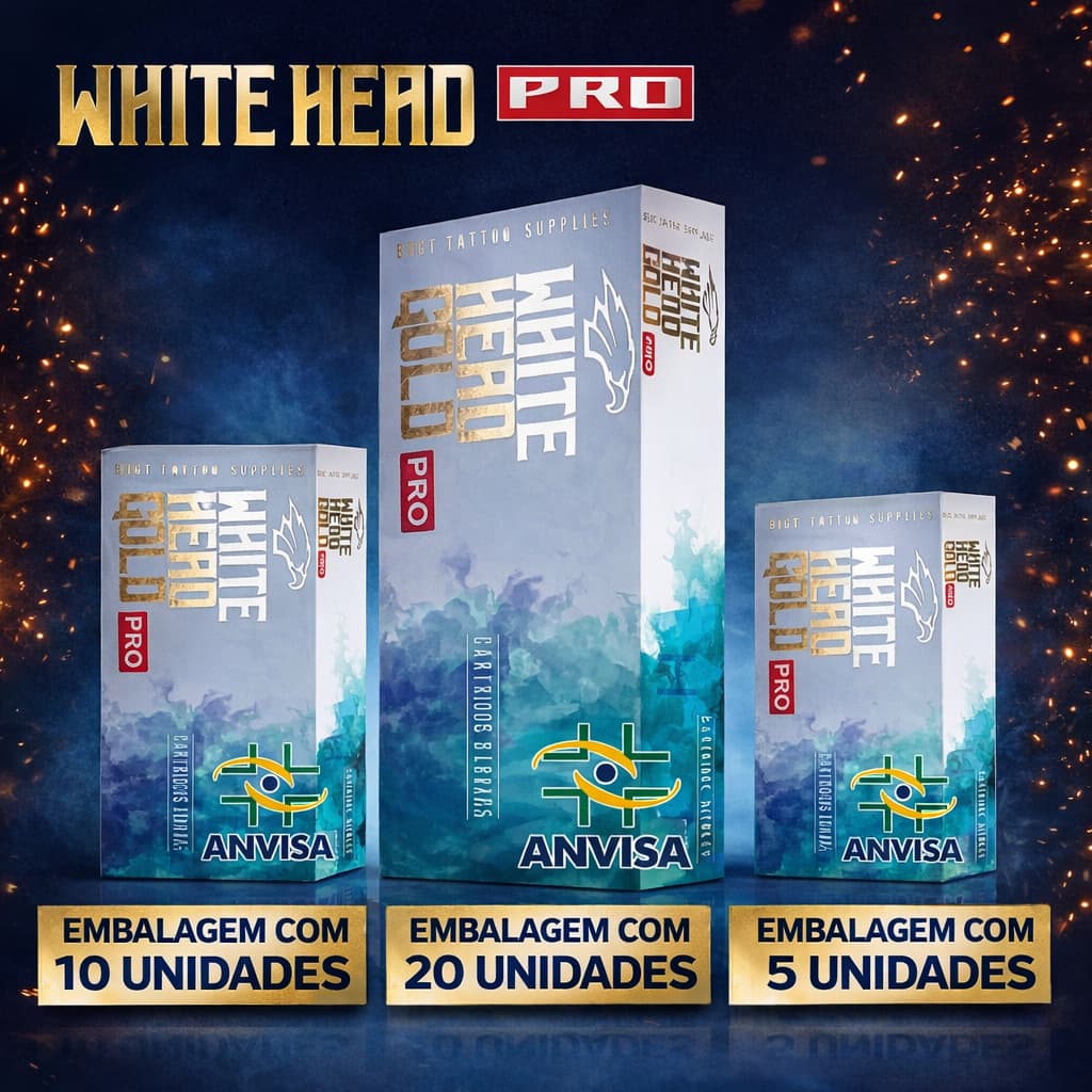 Cartucho White Head Pro para Tatuagem 10und  Traços Firmes e Precisos Sobreamento Micro pigmentação